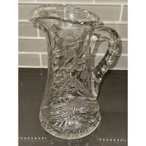 Vintage American Brilliant Period Floral Cut Crystal Design Large Pitcher ABP